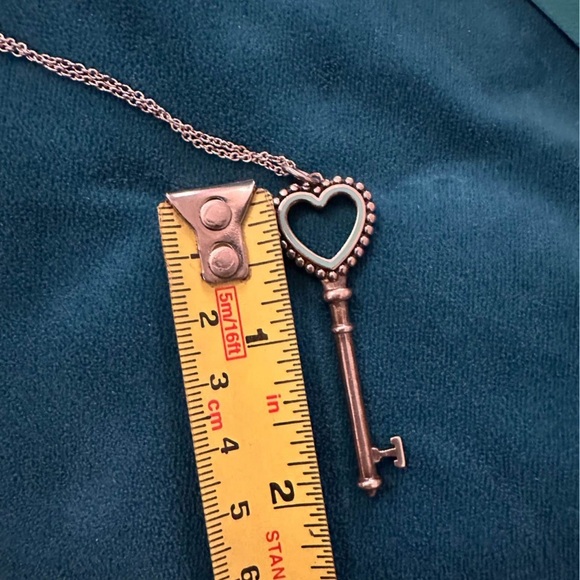 Authentic Tiffany & Co. Heart Key Blue Enamel & Sterling Silver Pendant Necklace - Picture 5 of 10